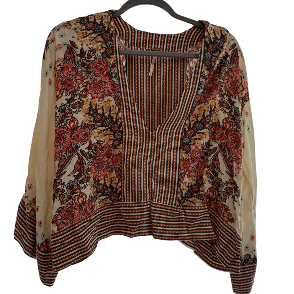 Free People Floral Boho Top - Cream and Red